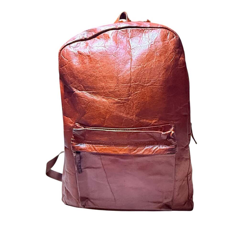 Vintage Brown Leather Backpack Daypack 17 Inch